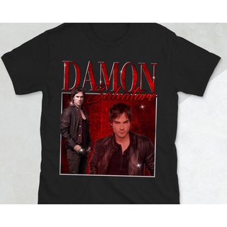 printเสื้อยืดแฟชั่นพิมพ์ลายเสื้อยืดแขนสั้น ผ้าฝ้าย พิมพ์ลาย Damon Salvatore The Vampire Diaries สําหรับผู้ชาย และผู้หญิง