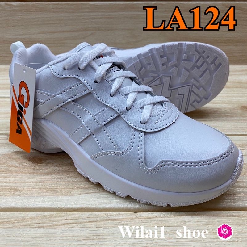 GiGa  LA124 รองเท้าผ้าใบ แบบหนังผูกเชือก สีขาว 35-41