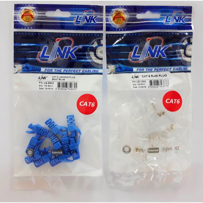LINK หัวแลนพร้อมบูธแลน Cat6 (Plug RJ45 +Plug Boots) บรรจุถุงละ 10 ตัว