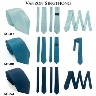 เนคไทผ้าไหมเทียมสีน้ำเงิน สีฟ้า สีกรมท่า สีฟ้าพาสเทล ผ้ามันเงา By Vanzon Singthong