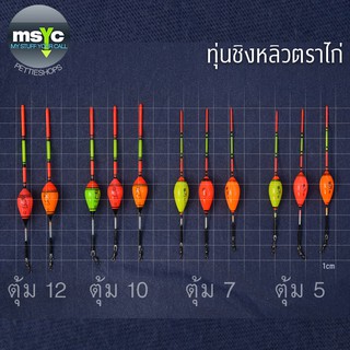 ทุ่นชิงหลิวไม้บัลซา ตราไก่ รหัส ตุ้ม 5, 7, 10, 12 ติดลูกหมุน