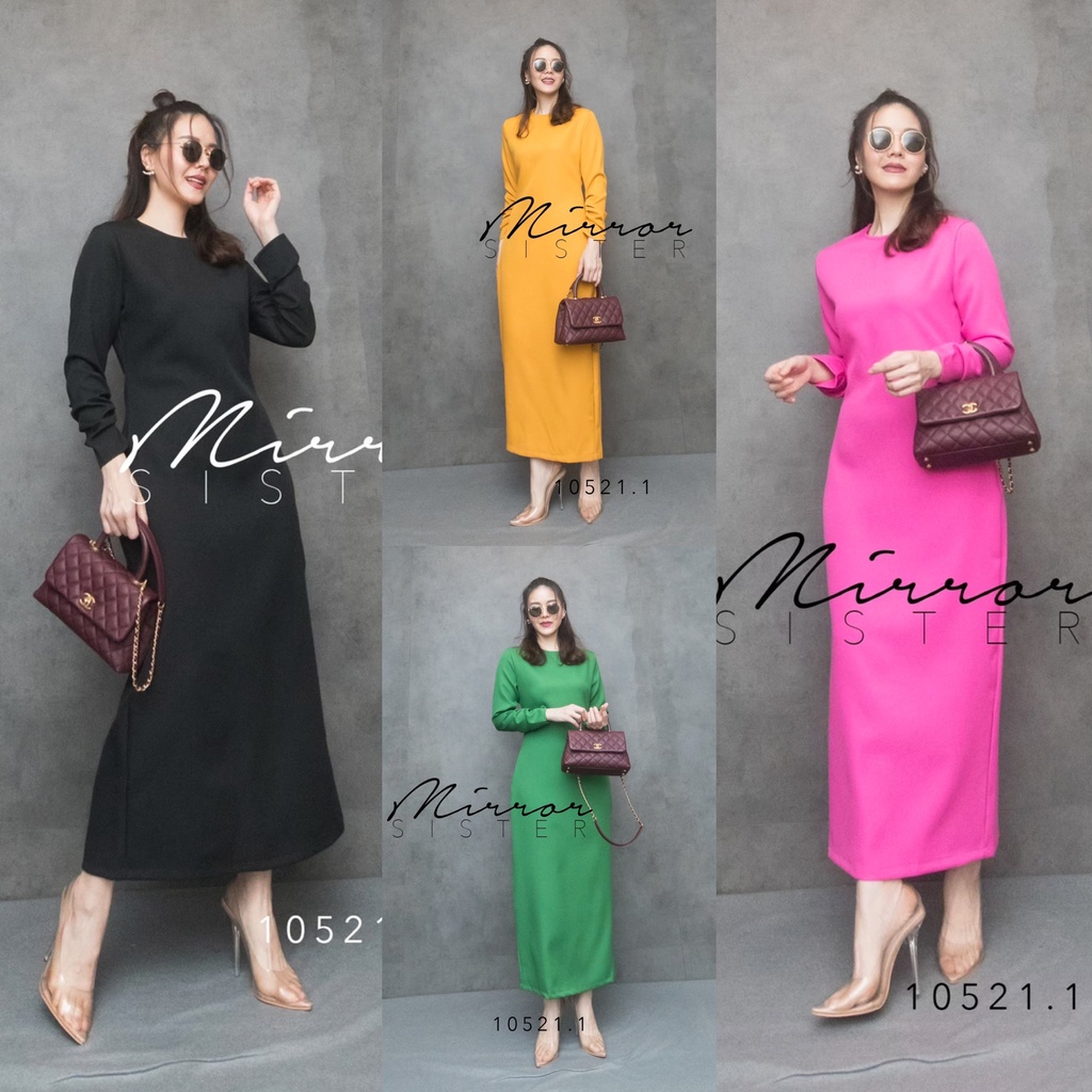🏷Mirrorsister #10521.1 เดรสตัวยาวทรงเรียบ เดรสแขนยาว ชุดทำงาน ชุดออกงาน