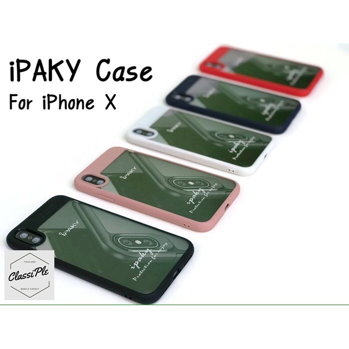 *ลดรับร้อน เคส TPU iPhone X ยี่ห้อ iPAKY รุ่น Soft Silicone Frame + Acrylic PC Clear Case For Apple iPhone X