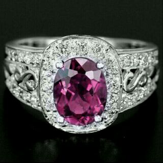 แหวนเงินแท้ 92.5 พลอยโรโดไลท์ การ์เน็ต Rhodolite garnet น้ำหนัก 3.53 กะรัต สวยไฟดีมากค่ะ