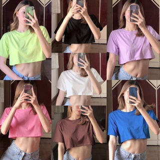 [⭐️ใส่โค้ด PETISEP1 ลด 15%💖]Petite♡︎ Classic Crop ครอปเสื้อยืดแขนสั้นเอวลอยสีพื้น ผ้าคอตตอน 100% ใส่สบาย