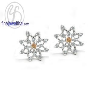 Finejewelthai-ต่างหูซิทริน-ซิทริน-ต่างหูเงินแท้-ต่างหูพลอย-ต่างหูเพชรCZ-Citrine-Silver-Earring-Birthstone-E1094ct