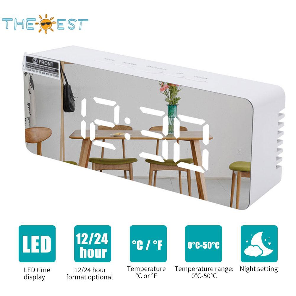 LED Mirror Desktop Clock Electronic Alarm Clock Room Temperature ...