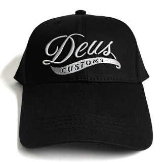 หมวกแก๊ป ปักขาว ลายอักษร Deus  CUSTOMS แบบเข็มขัด F5Ah15-0683 หมวกปักสไตล์ วินเทจ เท่ๆ พร้อมส่ง!!!