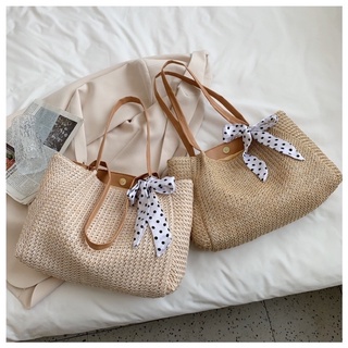 🌟straw shoulder bag🌟 กระเป๋าสะพายแนววินเทจมีโบว์พูกสาย