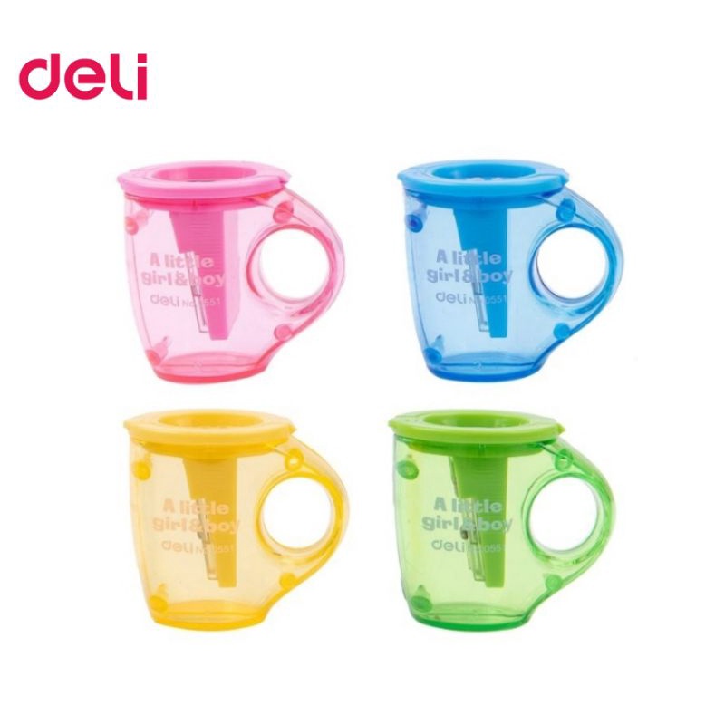 Deli กบเหลาดินสอ 2 หลุม กบเหลามือหมุน รูปทรงแก้วน้ำ No.E0551 (คละสี)