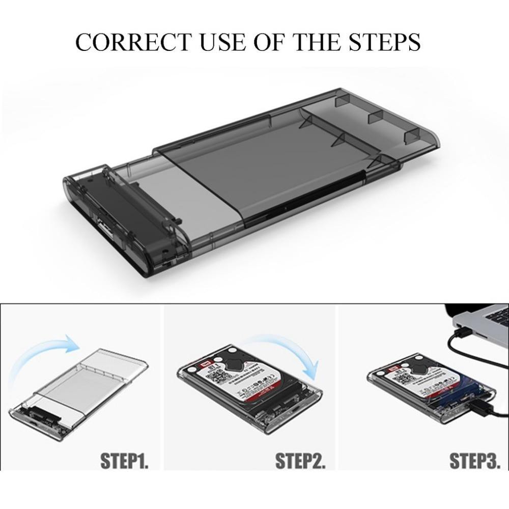 Case 2.5 Inch USB 3.0 SATA HD Hard Disk Drive Box External HDD Enclosure Transparent Case Tool Free 5 Gbps(Black)