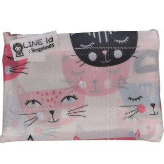 ซื้อ1แถม2กระเป๋า​ผ้า​พับได้ ลายแมวเหมียวสีชมพู น่ารัก พร้อมส่ง