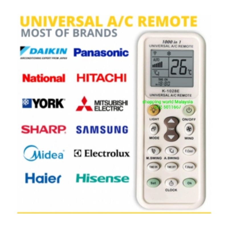 รีโมทคอนโทรล Aircond สากลทุกยี่ห้อ K-1028E/K-1028V รีโมทคอนโทรล Controller 1000in1
