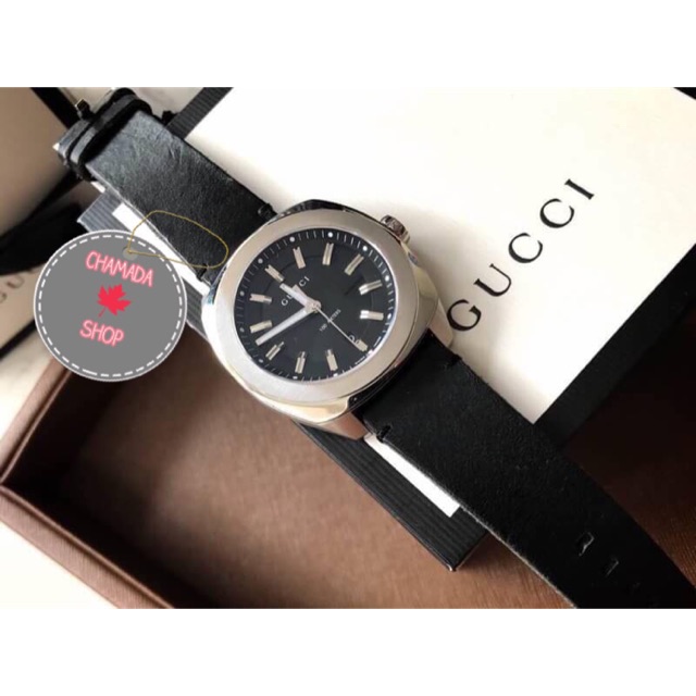 🍃 GUCCI BLACK DIAL LEATHER MEN’S WATCH