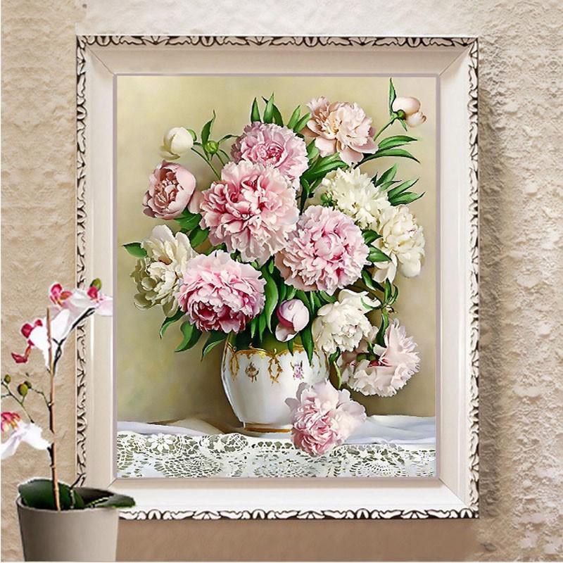 QIANZEHUI,DIY Diamond Embroidery,Round Diamond Beautiful Peony rose Full rhinestone Diamond painting cross stitch