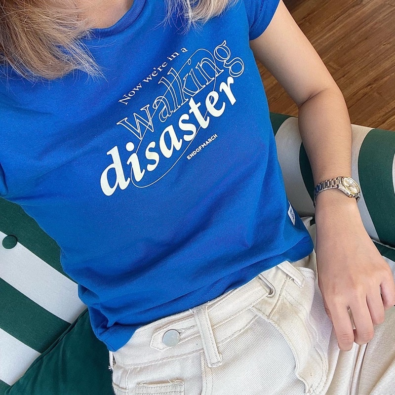 ENDOFMARCH | Disaster Baby tee เสื้อสกรีนสีน้ำเงินเข้ารูป 🧢