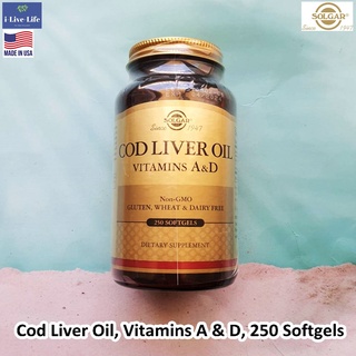 น้ำมันตับปลา Cod Liver Oil, Vitamins A &amp; D, 250 Softgels - Solgar