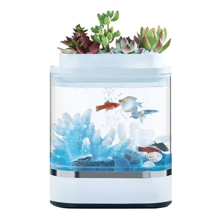 1pc Mini Fish Tank Square Transparent Bamboo Base Mini Fish Tank Small Fish  Tank 