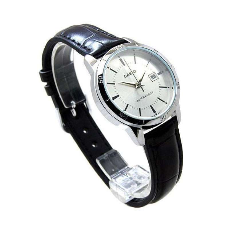 นาฬิกา Casio รุ่น LTPV004L7A นาฬิกาผู้หญิง สายหนังสีดำ หน้าปัดสีเงิน