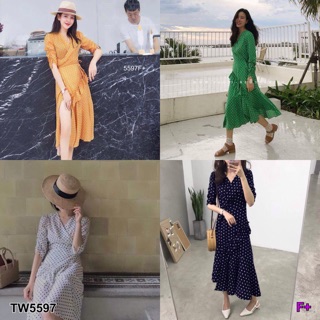 TwinsShopVip💗พร้อมส่ง TW5597 	Dress เดรสลายจุด