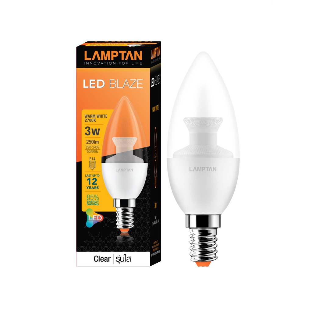 LAMPTAN หลอดไฟ LED Vintage Blaze 3W ขั้วE14 รุ่นใส แลมป์ตั้น