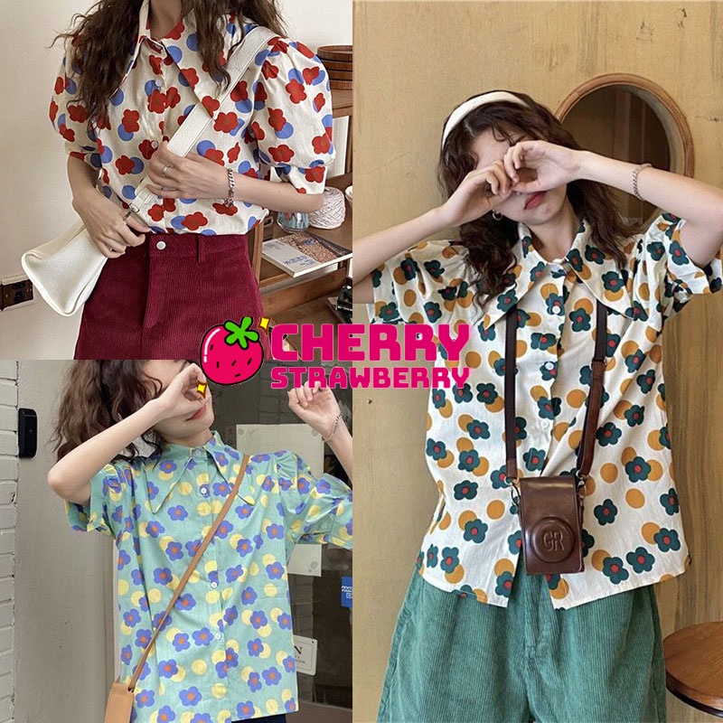 เชิ้ตพิมพ์ลายดอกไม้ เสื้อเชิ้ตย้อนวัยหวนนึกนึงอดีต เสื้อคอปกมีสไตล์แต่งตัวเท่ห์  เสื้อ สงกรานต์ ผู้ห