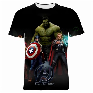 เสื้อยืดแขนสั้น พิมพ์ลาย The Avengers 3 มิติ แฟชั่นสําหรับผู้ชาย และผู้หญิง