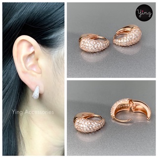 ต่างหูห่วงเล็กเพชร CZ สี Pink Gold งานสวยหรูหรา ขนาดห่วง 1 cm