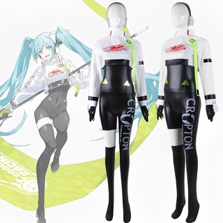 Hatsune Miku Cosplay Costume Racing Suit Wig Set Women Halloween Jacket Bodysuit