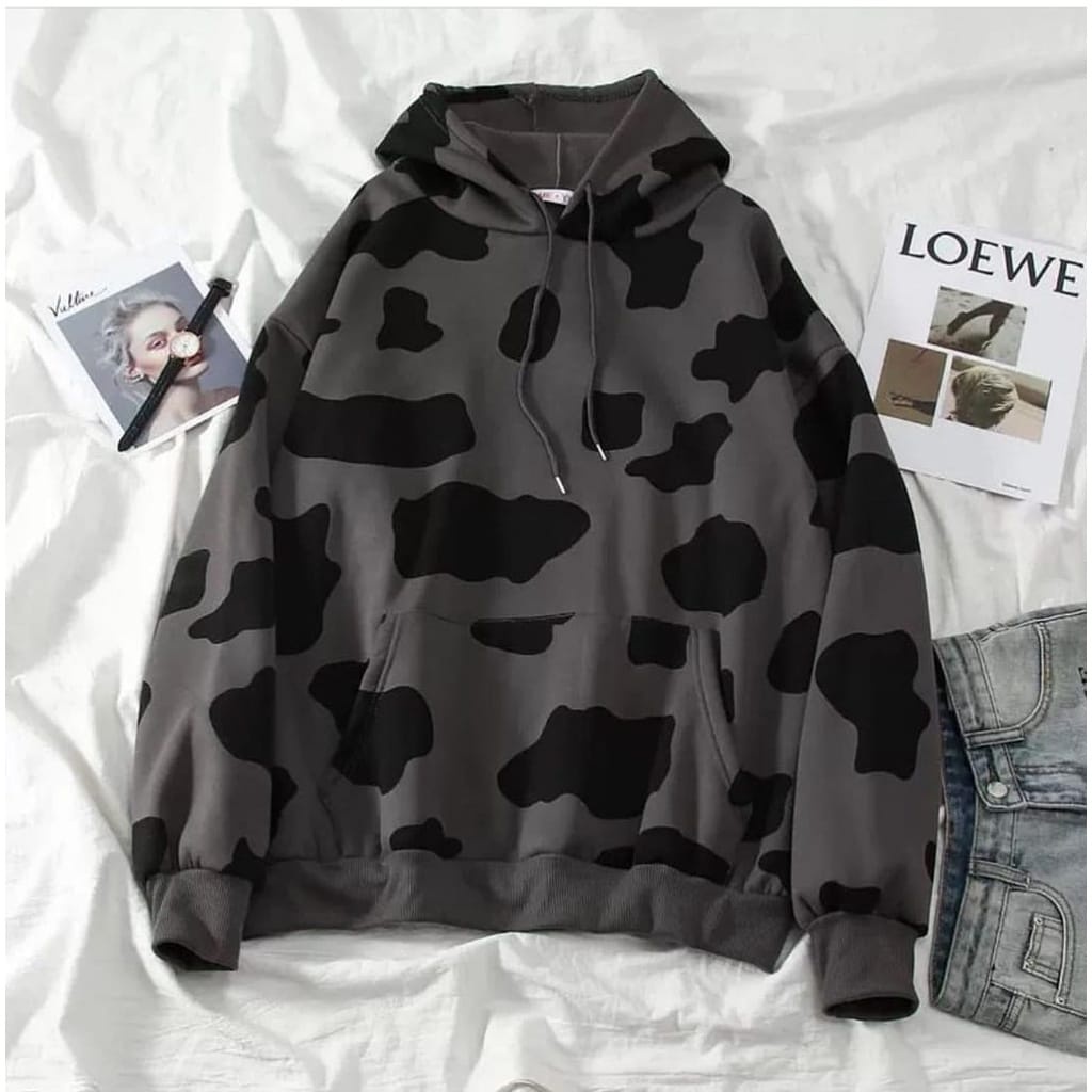 เสื้อกันหนาวมีฮู้ดวัวขนาดใหญ่ | เสื้อแจ็คเก็ตสเวตเตอร์ขนาดใหญ่ Cow FULL PRINT | เสื้อกันหนาวเสื้อผ้าผู้หญิงร่วมสมัย