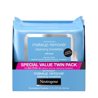 Neutrogena Makeup Remover Facial Cleansing Towelette SPECIAL VALUE TWIN PACK (50แผ่น) แผ่นเช็ดเครื่องสำอางค์