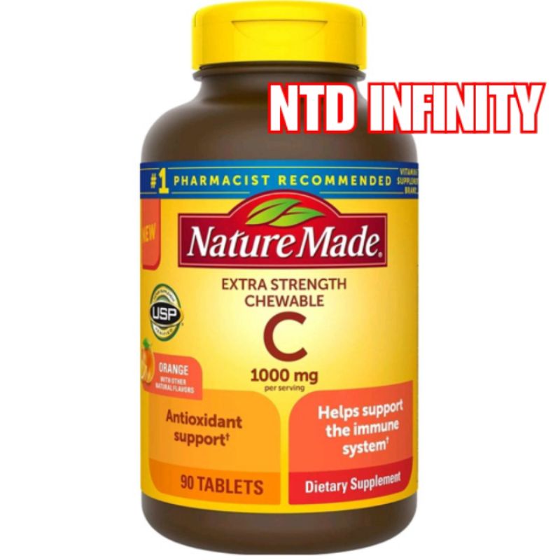 🇺🇸นำเข้า🇺🇸 พร้อมส่งภายใน 24 ชม Nature Made Extra Strength Vitamin C Chewable 1000mg 90 เม็ด วิตามินซี เคี้ยวได้