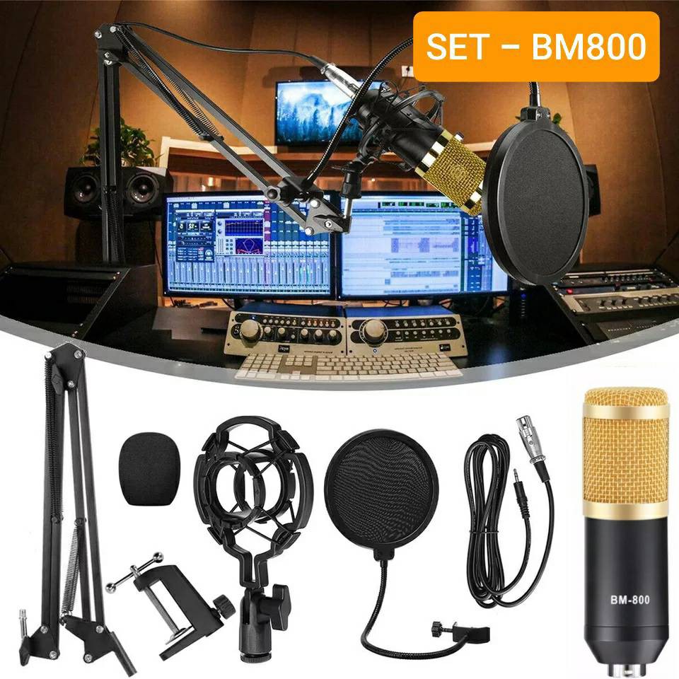 ชุดไมค์ ไมค์อัดเสียง คอนเดนเซอร์ BM-800 SET Professional Condenser Mic Microphone พร้อมขาตั้ง