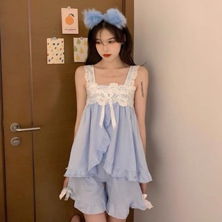 🎀𝐈𝐍𝐒𝐓𝐎𝐂𝐊 พร้อมส่ง🎀 เซ็ตชุดนอนเสื้อ+กางเกงแต่งลูกไม้น่ารักๆ