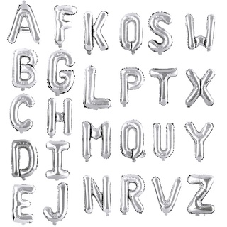 A-Z 16 นิ้ว สีเงิน ลูกโป่งตัวอักษรภาษาอังกฤษ ลูกโป่งตัวอักษร ลูกโป่งชื่อ ลูกโป่งข้อความ ลูกโป่ง