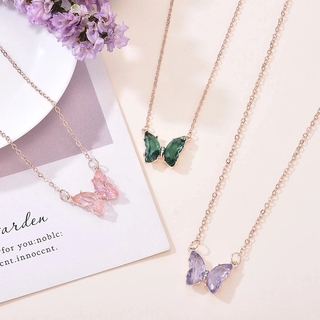 Korean Cute Butterfly Choker Necklaces / Crystal Glass Butterfly Pendant  Clavicle Chain Necklaces /  Charm Choker Necklaces  Girls Friendship Necklaces Valentines Gift Jewelry