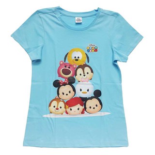 เสื้อยืดคอกลมแขนสั้นแฟชั่น Tsum Tsum สีฟ้า