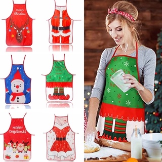1 Pcs Pack Red Adjustable Adult Merry Christmas Apron For Home Decoration / Santa Snowman MOOSE Apron Baking Accessory / Xmas Party Kitchen Cleaning Accessory Home Decorations