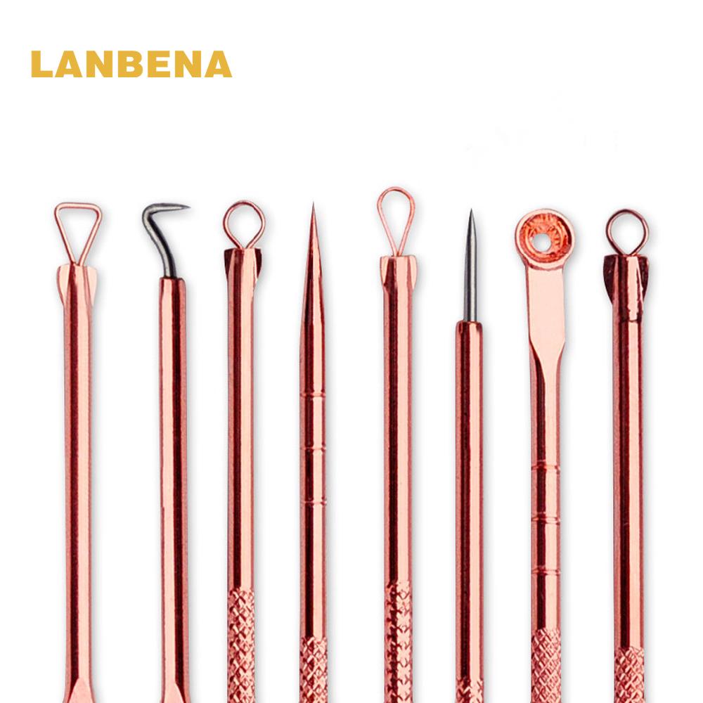LANBENA  ชุดบีบสิวสแตนเลส สีโรสโกลด์ คุณภาพดี ที่กดสิว เซ็ต 4 ชิ้น สแตนเลส สะอาดปลอดภัย ใช้งานง่าย