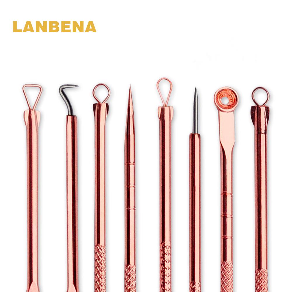 LANBENA  ชุดบีบสิวสแตนเลส สีโรสโกลด์ คุณภาพดี ที่กดสิว เซ็ต 4 ชิ้น สแตนเลส สะอาดปลอดภัย ใช้งานง่าย