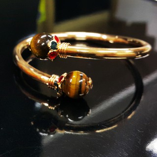 Inspire Jewelry กำไลฟรีไซด์ทองชมพู Pink gold plated ตบแต่งด้วยหินไทเกอร์อาย Tiger Eyes