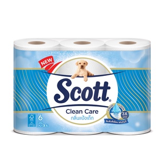 SCOTT สก๊อตต์ คลีนแคร์ กระดาษชำระหนา 3 ชั้น กลิ่นแป้งเด็ก (แพ็ค 6 ม้วน)