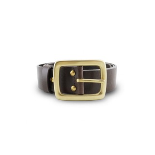 Brown Stone เข็มขัดหนังแท้รุ่น Milano Dark Brown Belt Solid Brass Rectangle Buckle