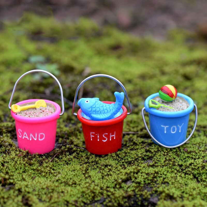 3 ชิ้น Miniature ถังตกปลาบอนไซตุ๊กตาทรายของเล่นตกแต่งบ้าน Mini Fairy Garden จําลองรูปปั้นของเล่นเรซิ่นหัตถกรรม