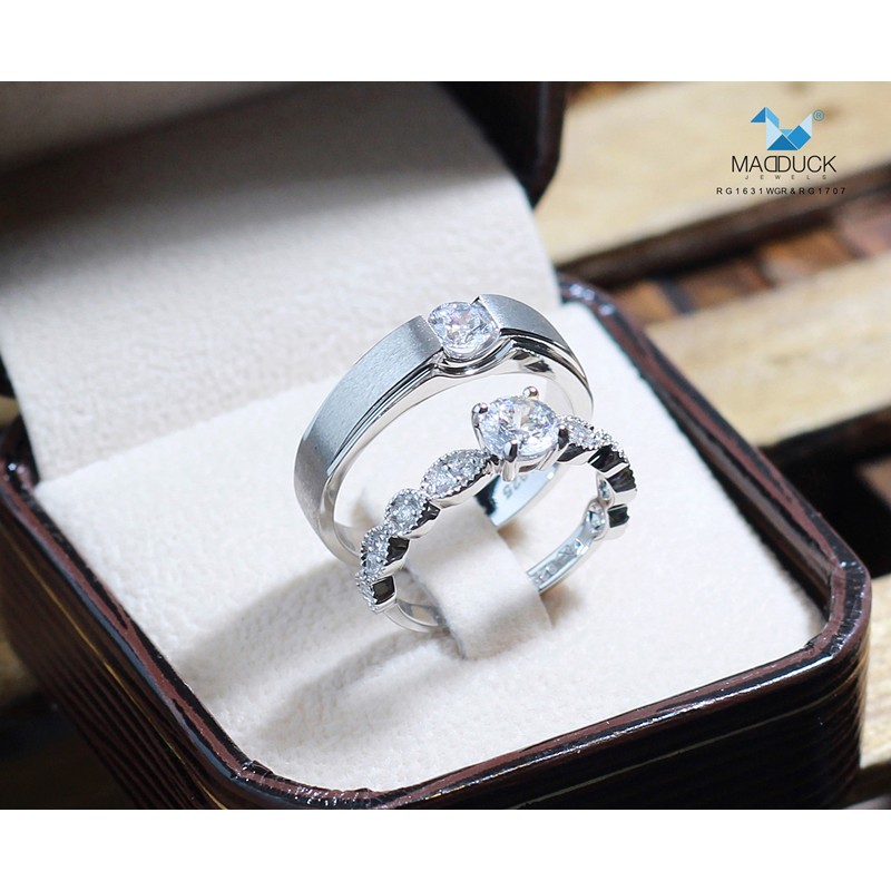 Madduckjewels แหวนเงินแท้ เพชร CZ ชุบโรเดียม RG1716WGR-RG1607