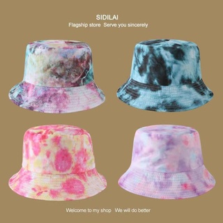 หมวกชาวประมง หมวกชายหาด topi mancing 8 สีมัดย้อมหมวกถังสองด้าน Unisex เกาหลีฮิปฮอป