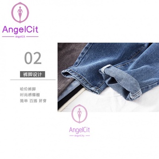 Angelcity※ กางเกงยีนฮาเร็ม ขากว้าง เอวสูง ทรงหลวม ทรงตรง แฟชั่นฤดูใบไม้ร่วง สําหรับผู้หญิง 2022