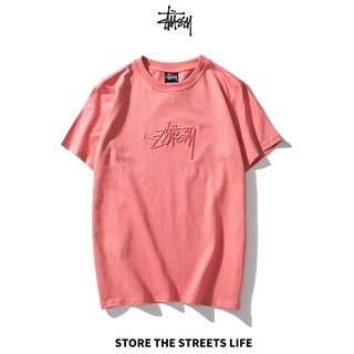 stussy เสื้อยืดแฟชั่นผ้าฝ้ายแขนสั้นปักลายคลาสสิก unisex