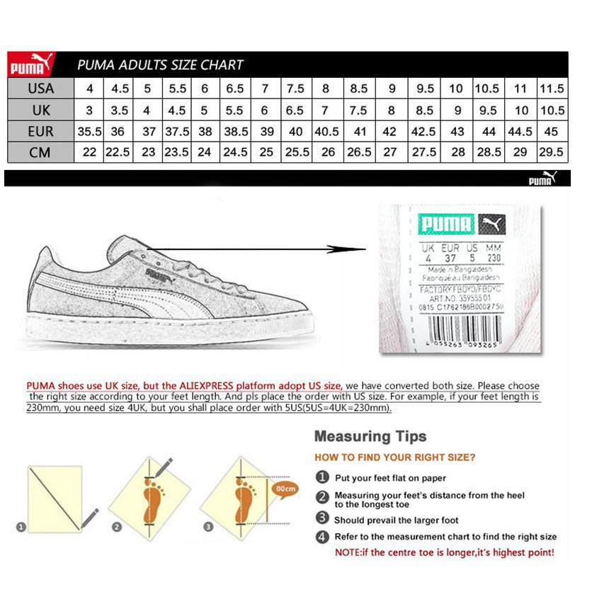 puma size guide cm