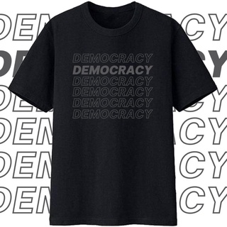 เสื้อ democracy ประชาธิปไตย สกรีนสีเทา คอตตอน100%